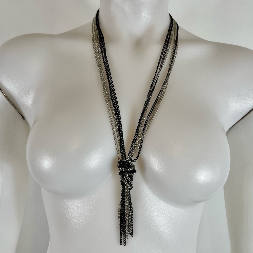 Knotted Chain Necklace Multi-strand Black Silver